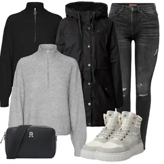Stiefel Outfits Plateau mit Khaki/Beige/Grau/Weiß/Hellgrau/Braun Plateau-Sneaker/Winter Sneaker/Teddy Sneaker Mustang "Herbstliches Freizeit Outfit"