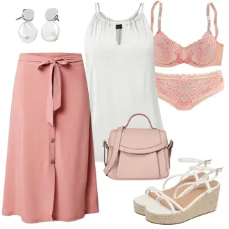 Elegant Outfit mit Rosa Short Große Größe/Kleid Große Größe/60er Jahre Rock/A-Linien-Rock/Wadenlanger Rock/Ausgestellter Rock/Knielanger Rock/Midirock/Moderne Rock/Standesamt Rock About You "Outfit für den Sommer"Look: A-linie, Uni, Fließende, Babydoll, Business, Elegant, Mom, Old Money, Overdressed, Trachten, 70er, Classic, 60er