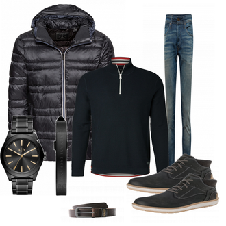 Outfit mit Weiß/Schwarz Uhr Armani Exchange "Marco"