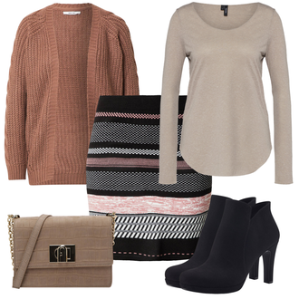 Tenues en Bottines avec Bourgogne/Rose/Rouge/Rouge foncé Jupe Moderne/80s Jupe/Jupe Mini/90s Jupe/Jupe en Tricot About You "Tenue D'automne"