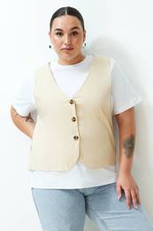 Curve White Vest Form 100% Cotton Knitted Blouse