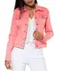 EGOMAXX Damen Jeans Jacke Kurz Übergangsjacke Frühling Denim Weste, Farben:Coral, Größe:40