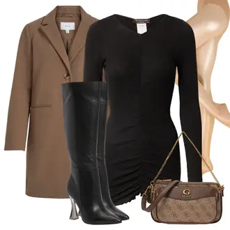 Elegant Outfit mit Schwarz/Weiß Leder Overknee Stiefel/Spitzer Stiefel/Overknee Stiefel/Langer Stiefel/Kniehoher Stiefel/High Heels Stiefel Aldo "Outfit für den Winter"Look: Elegant