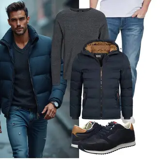 Outfit mit Dunkelblau/Hellblau/Blau Sommerdaunenjacke/Kapuzenjacke/Steppjacke/Kunstfaserjacke/Jacke mit Seitlichem Reißverschluss/Puffer Jacke/Daunenjacke/Winterjacke Indicode "Freizeit Outfit"
