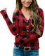 BesserBay Damen Sexy Sweatshirt Ärmeln Lang mit Knopf für Herbst Kariert Schwarz & Rot L