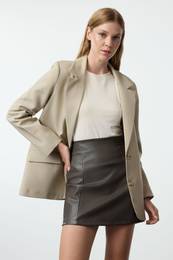 Khaki Faux Leather High Waist Skirt