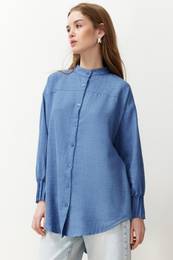 Blue Linen Aerobin Oversize Woven Shirt