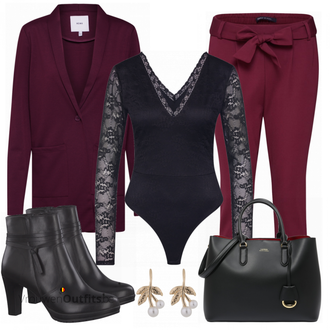 Outfit met rood Broek Only "TAMARIS"