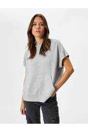 Hooded Sweatshirt Short Sleeve Kangaroo Pocket Viscose