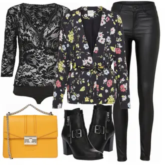 Party Outfits mit Schwarz/Weiß Lederjacke/Lederimitathose/Lederlegging/Leggings Lederoptik/Lederhose/Skinny Hose/Treggings/Biker Jeans/Thermojeans Vila "Shine"