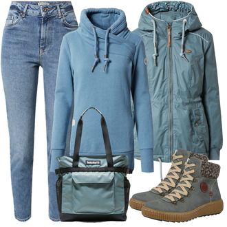 Na Procházku Zima Outfit s Šedá/Světle šedá/Béžová/Hnědá/Tmavě zelená Zimní bota/Trekingová Bota/Zimní kotníková bota/Teniska teddy/Zimní Tenisky Rieker "Cool Winter Outfit"Look: Skating, Na Procházku, Trekking, Bruslení, Apres ski