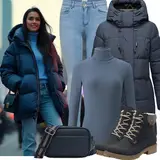Dunkelblaue Jeans Outfits für den Winter image
