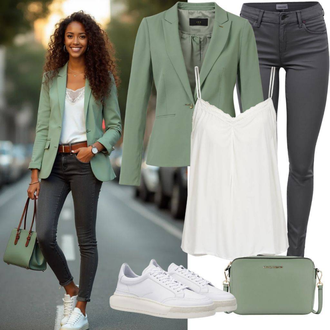 Outfit sa Kaki/Bijela Party Top/Top Bez Rukava/Majica na špagete/Muške cipele Edited "Lijepa proljetna odjeća"
