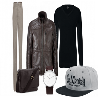 Outfit mit Blau Lederjacke Tchibo "Alltags Outfit"