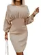 Onsoyours Damen Elegant Einfarbig Strickkleid Rundhals Langarm Stretch Pullikleid Lang Strickpullover Minikleid Wickelkleid Warme für Winter A Khaki M