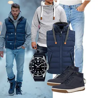 Normale Passform Outfit mit Grau/Hellgrau/Dunkelgrau Pullover mit Stehkragen/Hoodie/Strick Hoodie/Sport Sweatshirt/Sport Hoodie/Ausgefallener Hoodie Rello & Reese "Freizeit Outfit"