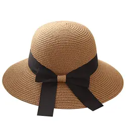 Flying Rabbit Damen Sonnenhüte Faltbarer Strohhut mit Sonnenschutz Breite Krempe (Style-1-Khaki)