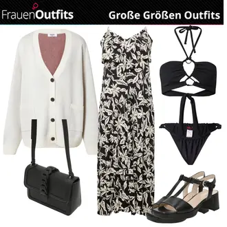 Geblümt Outfit mit Schwarz/Weiß/Dunkelgrün/Grün/Creme Kleid Große Größe/Langes Sommerkleid/Maxikleid/Midikleid/Bedrucktes Kleid/Kleid Standesamt-gast/Ärmelloses Kleid guido maria kretschmer curvy "Perfekt für den sommer"