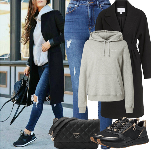 Comment poter Bleu/Bleu foncé/Bleu clair Jeans Jean Taille Haute/Jeans avec Fente/Jeans avec un Trou/Jean Push-up/Vestes en cuir VERO MODA avec Noir Long manteau/Manteau D'été/Trench Manteau/Manteau de Laine/Women's Trenchcoats/Manteau en Cachemire/Manteau Mi-long/Manteau en Laine Vila