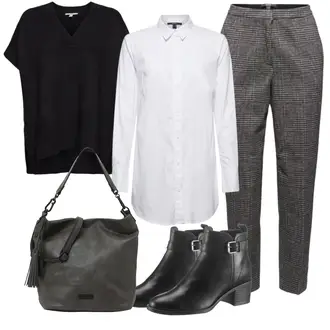 Mit Fransen Outfit mit Schwarz Lederjacke/Business-Schuh/Chelsea Boot/Flache Stiefelette/Leder Stiefelette/Gefütterte Stiefelette/Reitstiefel/Sommerstiefelette Tamaris "Perfekt für den Herbst"