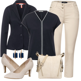 Outfit mit Blau/Dunkelblau/Gold Ohrstecker/Ohrclip Skagen "Business Look für Damen"