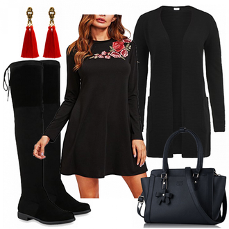Elegant Outfit mit Schwarz Overknee Stiefel/Flache Overknee Stiefel Stiefelparadies "Ruby"Look: Rad, Oversize, Overdressed, Casual, Premium, Unisex, Elegant, Schlichte