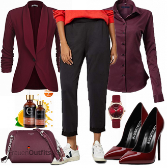 Outfit mit Rot/Dunkelrot/Braun/Bordeaux High Heel/Hochfrontpump CASTAMERE "find hosen"