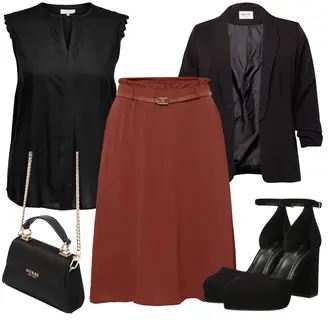 Wetlook Outfit mit Schwarz/Grau HemdBluse/Crash­Bluse/Ärmellose Bluse/Blusenoberteil/Partytop/Ärmelloses Shirt/Herrenschuhe/Casual Hemd/Business Hemd ONLY Carmakoma "Elegantes Sommer Outfit"Look: Stil, Uni, Rad, Extravagante, 20er Jahre, Babydoll, Büro, Overdressed, Wetlook