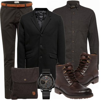 Outfit mit Schwarz Schultertasche Fjällräven "Klassisches Outfit"