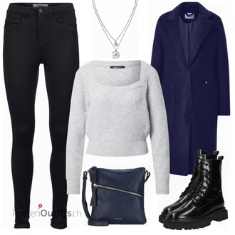Outfit mit Grau Strickjacke Gina Tricot "Stylisher Alltagslook"