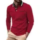Generisch Herren Poloshirt-Langarm Poloshirt aus Baumwolle Atmungsaktiv Casual T-Shirt mit Tasche Herren Poloshirt Rot Polo-Kragen