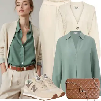 Business Outfits Culotte mit Beige/Khaki 7/8 Hose/Gerade Hose/Karottenhose/3/4 Hose/High Waist Hose/Hose mit Schlitz/Bügelfaltenhose/Schlupfhose/Musselin Hose Object "Modisches Frühlingsoutfit"