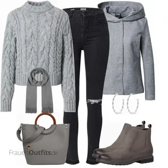 Grunge Outfit mit Schwarz/Dunkelgrau/Hellgrau Lederjacke/Jeans mit Loch/Jeans mit Schlitz/High Waist Jeans/Lederjacken LTB "Perfekt für den Herbst"Look: Grunge