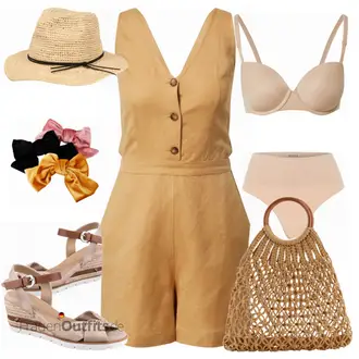 Kurz Sommer Outfit mit Gelb/Braun/Khaki/Beige Kurzer Jumpsuit/Sommer Jumpsuit/Spielanzug Edited "Sonnenschein"