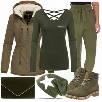 Militär Outfit mit Dunkelgrün Hut Ohrenwärmer & Stirnband/Ohrenwärmer/Kopftuch/Bandana/Army Cap Caspar "Caspar"Look: Militär, Bundeswehr, Retro, 80er
