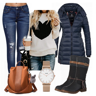 Winter Outfits Lang/Maxi mit Rot Rucksack Charmore "Dayly Amazon"
