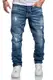 REPUBLIX Herren Jeans Regular Straight Fit Denim Hose Destroyed R7998 Hellblau W32/L32