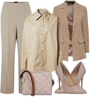 Moderne Outfit mit Beige Mantel/Blazerjacke/Boyfriend Blazer/Cargoblazer/Lederjacke/Baumwoll ­Blazer/Longblazer/Oversize Blazer/Lederjacke für Männer Pieces "Business Look Für Damen"Look: Uni, Edel, Classic, Business, Coole, Moderne, Büro, Unisex