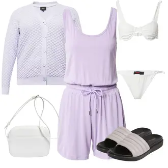 Kurz Sommer Outfit mit Grau/Lila Spielanzug/Sommer Jumpsuit Urban Classics "Urlaub Outfit"