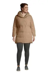 Daunenmantel mit Stretch und Wickeleffekt, Damen, Gre:48-50 plus, Beige, Polyester-Mischung/Daunen, by Lands'''' End