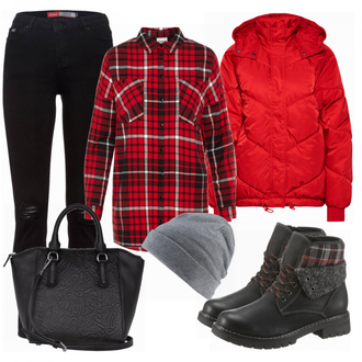 Outfit mit Schwarz Jeans Superdry "red"