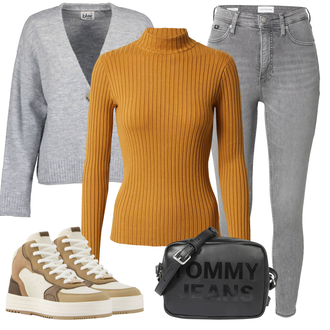 Freizeit Outfits Kate mit Gelb/Braun Pullover mit Stehkragen/Rollkragenpullover/Rundhals-Strickjacke/Stehkragen-Strickjacke Edited "Herbstliches Freizeit Outfit"