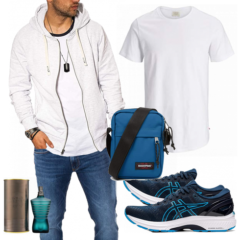Grau/Blau Schuh Asics kombinieren
