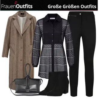 Elegant Outfit mit Schwarz Bluse Mit Schleife/Bluse mit Stehkragen/Kinderspielzeug/Bluse mit Puffärmel rockgewitter "Große Größen Outfits fürs Büro"Look: Elegant