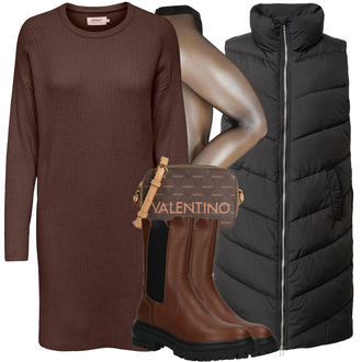 Outfit s Béžová/Šedá/Tmavě šedá/Zlatý Punčocháče/Nylonová punčocha/Síťovaný punčocháč/Síťovaná punčocha/Třpytivý punčocháč/Punčocháče Velká Velikost Wolford "Zimní outfity"