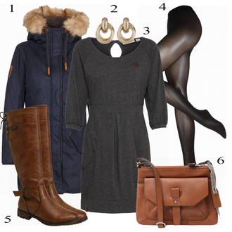 Outfity na zimu s Černá/Šedá/Tmavě šedá Punčocháče/Podpůrný punčocháč/Punčocháče Velká Velikost/Nylonová punčocha Falke "Naketanodress"