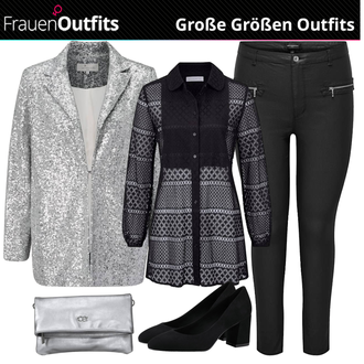 Elegant Outfit mit Schwarz Bluse Mit Schleife/Bluse mit Stehkragen/Kinderspielzeug/Bluse mit Puffärmel rockgewitter "Perfekt für Mollige"Look: Elegant