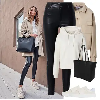 Jazz Outfit mit Schwarz/Dunkelblau/Weiß/Blau Hose Große Größe/Leggings Große Größe/Lederimitathose/Lederlegging/Leggings Lederoptik/Lederhose/Skinny Hose/Lack Legging/Vinyl Hose wallis "Perfekter Look für den Frühling"Look: Uni, Coole, Französische, Jazz, Old Money, Techno, Wetlook