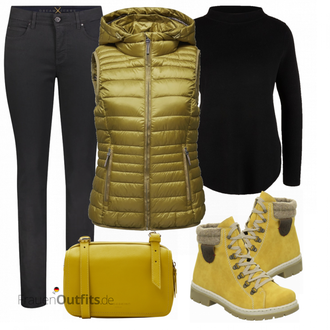Outfit mit Gelb Stiefel Rieker "Herbstlcuher Look"