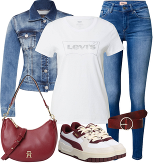 Mit Nieten Outfit mit Blau Jeansjacke/Kurze Jeansjacke Herrlicher "Alltagsoutfit"